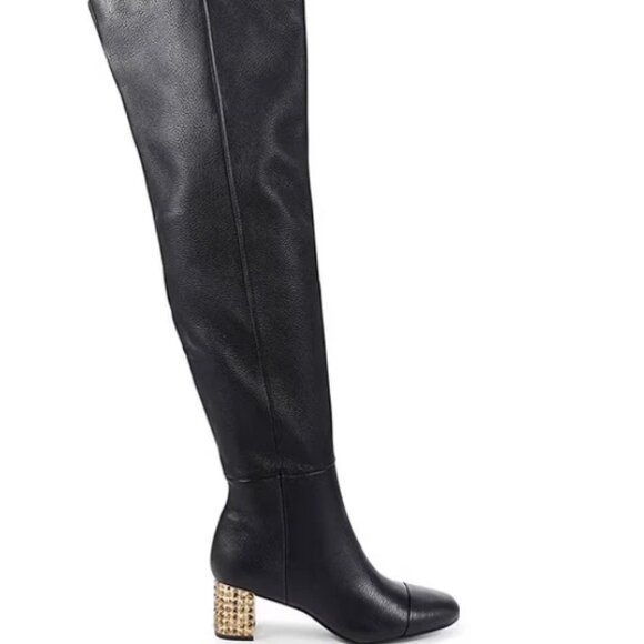 Kurt Geiger Mayfair 55 Black Leather Over the Knee Rhinestone Heel Boot 8.5 - Picture 2 of 11